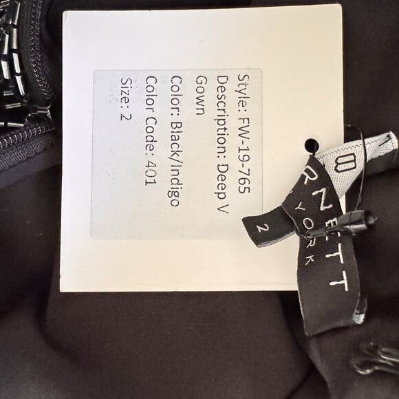 Burnett New York Sequin Beaded Deep V Gown Black Indigo Runway Dress Size 2 NWT - Picture 14 of 14